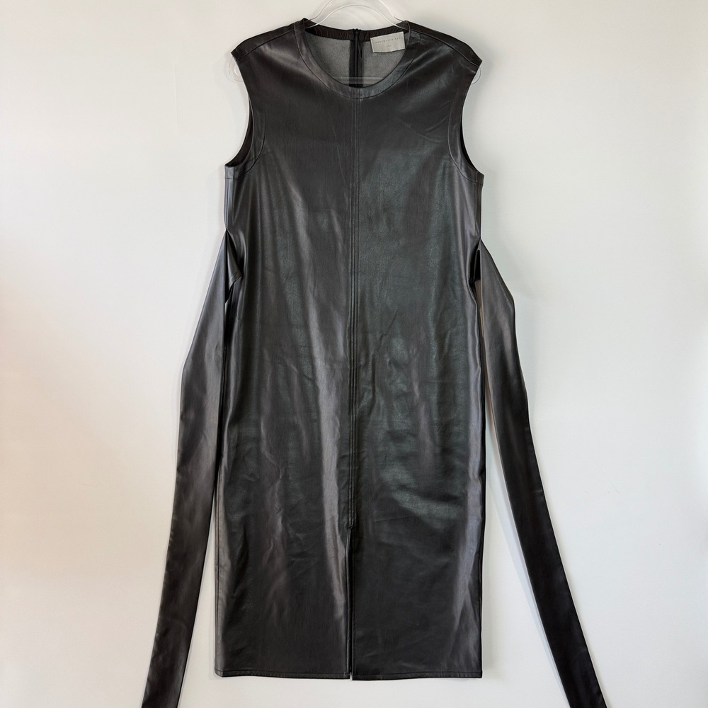 Modern Citizen Pilar Tie-Front Dress Women L Black Vegan Leather Midi MC20D94 - Picture 9 of 16
